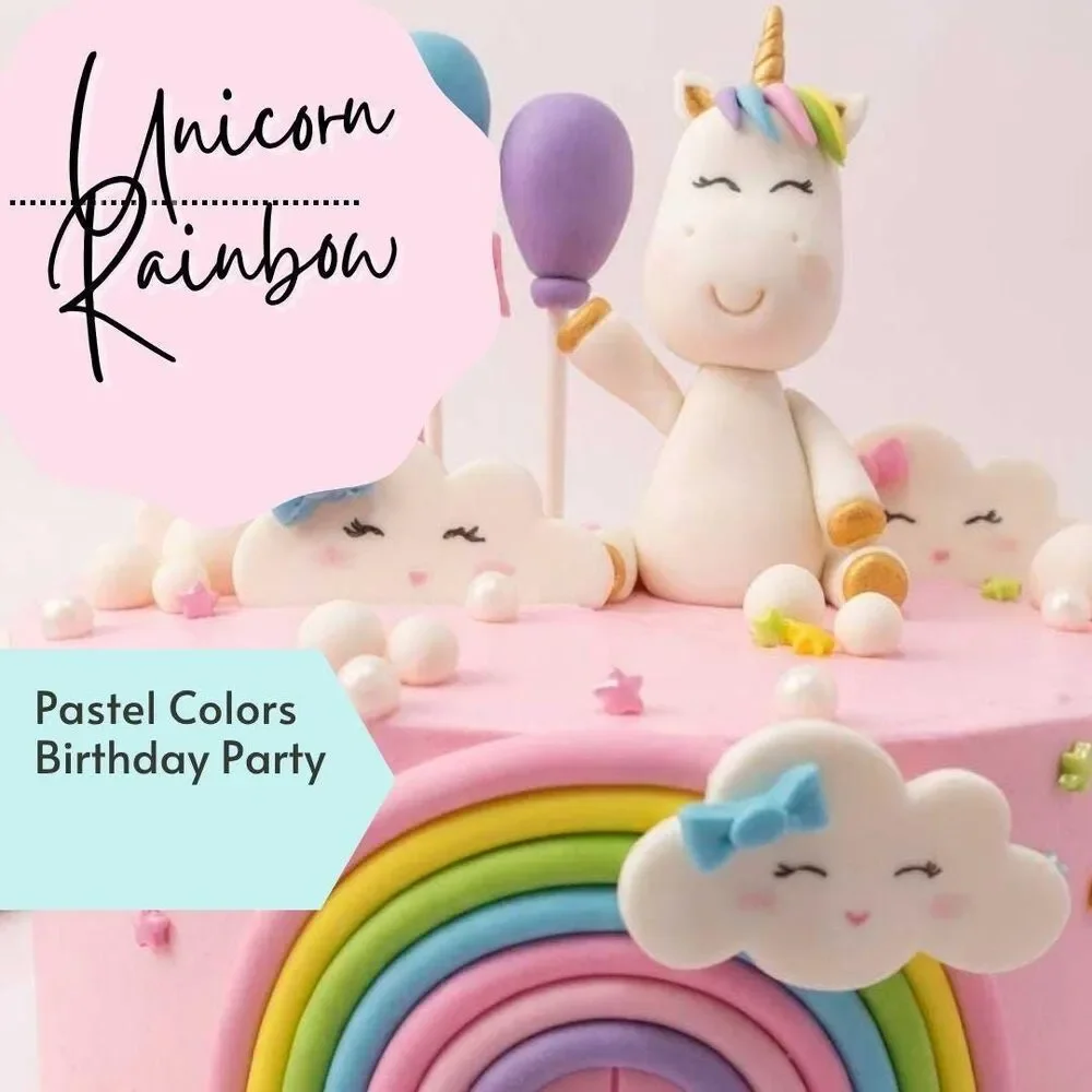 Fondant Unicorn Cake Topper, Pastel Rainbow Unicorn Party Decoration